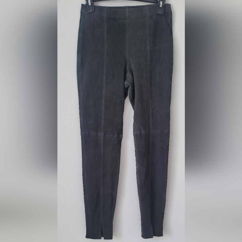 St. John Gray Women Legging Pant 100% Suede 97% Cotton 3% Lycra